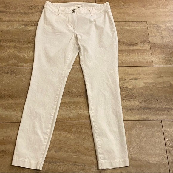 Eileen Fisher Women’s Organic Cotton Pants White Size 6 Button/ Zip Front Slim - Picture 1 of 8